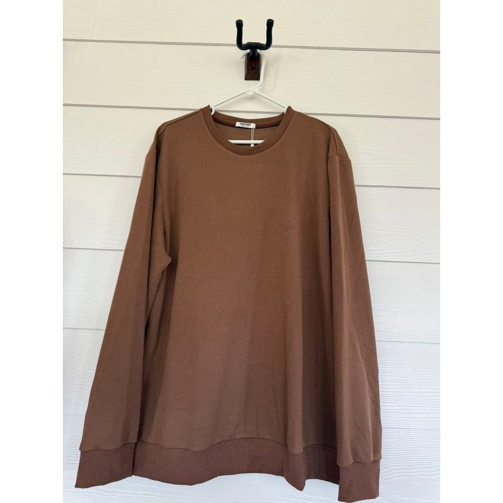 #A- 040- Coofandy Brown Ribbed Knit Long Sleeve Crewneck Sweatshirt Pullover